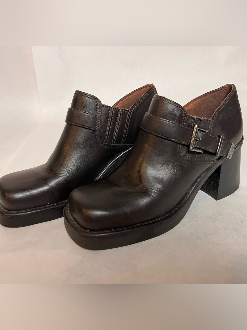 Harley-Davidson Women's Black Leather Buckle Mule Heels